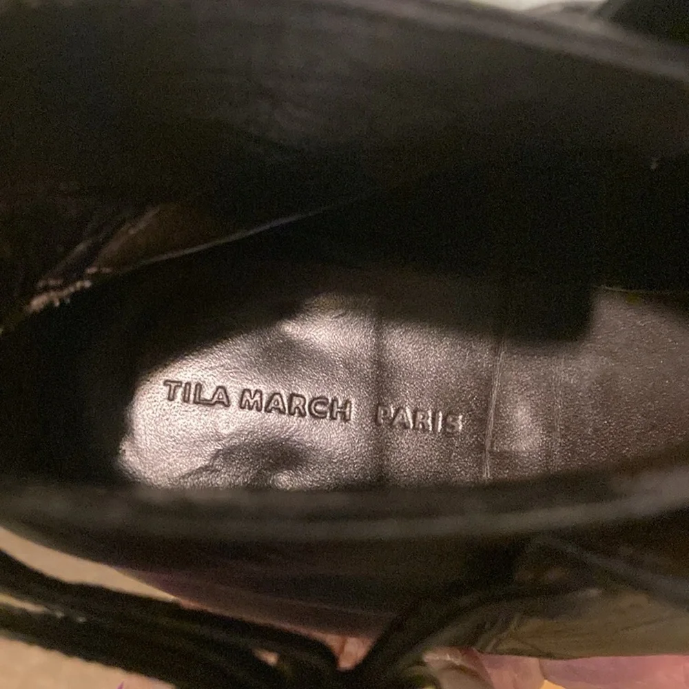 Tila March Black Buckle Leather Booties Size 39